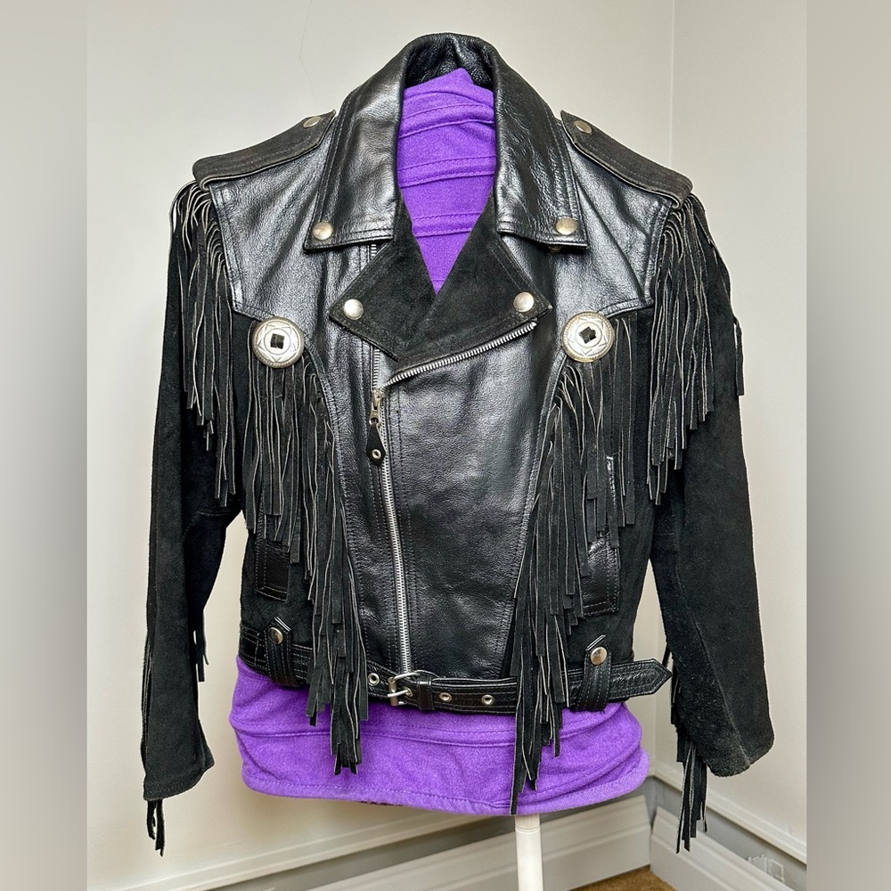 Black Leather Fringe Jacket